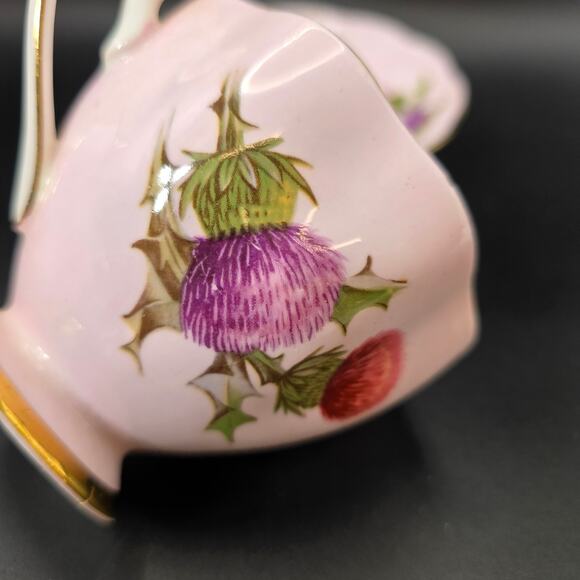 Vintage Queen’s Rosina Thistle Teacup and Saucer Set Gold Trim England - Picture 8 of 11